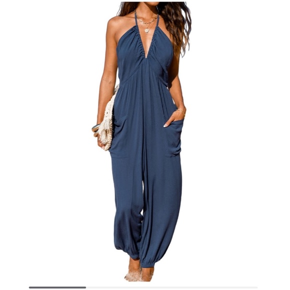 NWOT- Women's Plunge Halter Jogger Jumpsuit - Picture 1 of 4